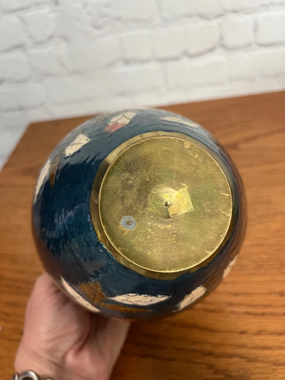 VINTAGE Cloisonne teal base|4.25” tall - Picture 7 of 8